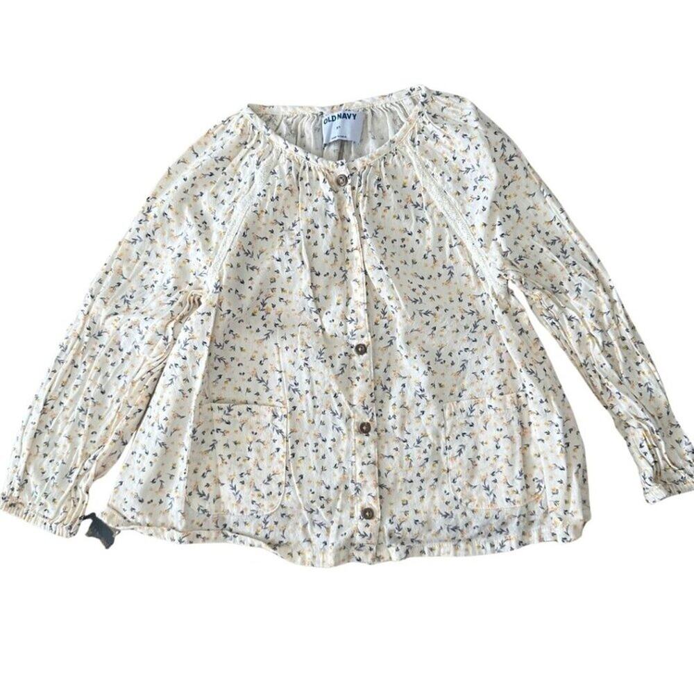 Old Navy Long Sleeve with Crew Neck Blouse Ivory and Tiny Flowers 5T